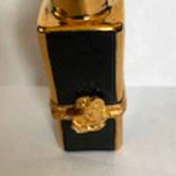 NEW Vintage Limoges Peint Main French Black & Gold Lipstick Tube Trinket Box - Picture 2 of 7